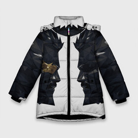 Зимняя куртка для девочек 3D с принтом Deus Ex(спина) в Новосибирске, ткань верха — 100% полиэстер; подклад — 100% полиэстер, утеплитель — 100% полиэстер. | длина ниже бедра, удлиненная спинка, воротник стойка и отстегивающийся капюшон. Есть боковые карманы с листочкой на кнопках, утяжки по низу изделия и внутренний карман на молнии. 

Предусмотрены светоотражающий принт на спинке, радужный светоотражающий элемент на пуллере молнии и на резинке для утяжки. | Тематика изображения на принте: adam jensen | cyberpunk | deus ex | eidos montreal | games | human revolution | low poly | mankind divided | square enix | адам дженсен | бог из | игры | киберпанк