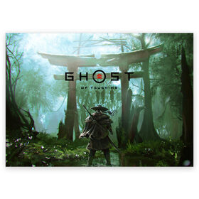 Поздравительная открытка с принтом Ghost of Tsushima в Новосибирске, 100% бумага | плотность бумаги 280 г/м2, матовая, на обратной стороне линовка и место для марки
 | games | ghost of tsushima | ronin | samurai | игры | призрак цусимы | ронин | самурай