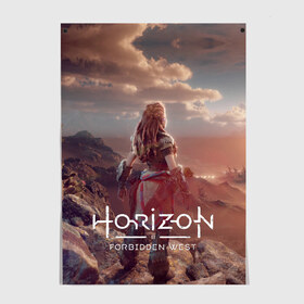 Постер с принтом Horizon Forbidden West в Новосибирске, 100% бумага
 | бумага, плотность 150 мг. Матовая, но за счет высокого коэффициента гладкости имеет небольшой блеск и дает на свету блики, но в отличии от глянцевой бумаги не покрыта лаком | Тематика изображения на принте: aloy | guerrilla games | horizon forbidden west | hunt | zero dawn | горизонт | запретный запад | игры | нулевой рассвет | охота | элой