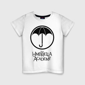 Детская футболка хлопок с принтом Академия Амбрелла в Новосибирске, 100% хлопок | круглый вырез горловины, полуприлегающий силуэт, длина до линии бедер | the umbrella academy | umbrella | академия амбрелла | амбрелла | герб | зонтик