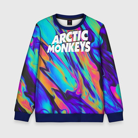 Детский свитшот 3D с принтом ARCTIC MONKEYS в Новосибирске, 100% полиэстер | свободная посадка, прямой крой, мягкая тканевая резинка на рукавах и понизу свитшота | Тематика изображения на принте: alex turner | arctic monkeys | rock | алекс тернер | арктик манкис | рок