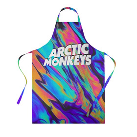 Фартук 3D с принтом ARCTIC MONKEYS в Новосибирске, 100% полиэстер | общий размер — 65 х 85 см, ширина нагрудника — 26 см, горловина — 53 см, длина завязок — 54 см, общий обхват в поясе — 173 см. Принт на завязках и на горловине наносится с двух сторон, на основной части фартука — только с внешней стороны | Тематика изображения на принте: alex turner | arctic monkeys | rock | алекс тернер | арктик манкис | рок