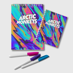 Блокнот с принтом ARCTIC MONKEYS в Новосибирске, 100% бумага | 48 листов, плотность листов — 60 г/м2, плотность картонной обложки — 250 г/м2. Листы скреплены удобной пружинной спиралью. Цвет линий — светло-серый
 | Тематика изображения на принте: alex turner | arctic monkeys | rock | алекс тернер | арктик манкис | рок