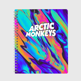 Тетрадь с принтом ARCTIC MONKEYS в Новосибирске, 100% бумага | 48 листов, плотность листов — 60 г/м2, плотность картонной обложки — 250 г/м2. Листы скреплены сбоку удобной пружинной спиралью. Уголки страниц и обложки скругленные. Цвет линий — светло-серый
 | alex turner | arctic monkeys | rock | алекс тернер | арктик манкис | рок