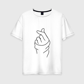 Женская футболка хлопок Oversize с принтом Жест любви в Новосибирске, 100% хлопок | свободный крой, круглый ворот, спущенный рукав, длина до линии бедер
 | Тематика изображения на принте: арт | два пальца | жест | жест любви | знак | знак любви | кулак | любовь | палец | пальцы | рисунок | сердце