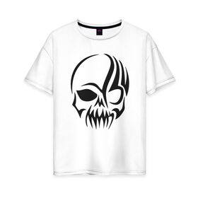 Женская футболка хлопок Oversize с принтом череп в Новосибирске, 100% хлопок | свободный крой, круглый ворот, спущенный рукав, длина до линии бедер
 | белый | кости | мертвец | череп | черный