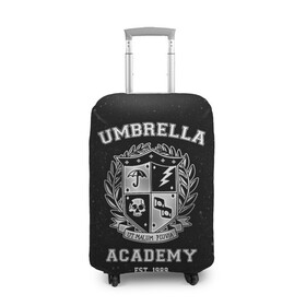 Чехол для чемодана 3D с принтом Академия Амбрелла в Новосибирске, 86% полиэфир, 14% спандекс | двустороннее нанесение принта, прорези для ручек и колес | the umbrella academy | umbrella | академия амбрелла | амбрелла | герб | зонтик