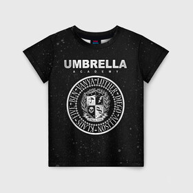 Детская футболка 3D с принтом Академия Амбрелла в Новосибирске, 100% гипоаллергенный полиэфир | прямой крой, круглый вырез горловины, длина до линии бедер, чуть спущенное плечо, ткань немного тянется | the umbrella academy | umbrella | академия амбрелла | амбрелла | герб | зонтик