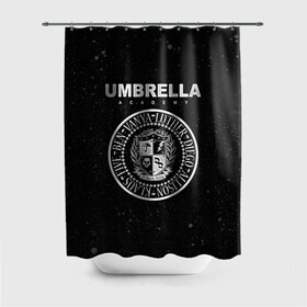 Штора 3D для ванной с принтом Академия Амбрелла в Новосибирске, 100% полиэстер | плотность материала — 100 г/м2. Стандартный размер — 146 см х 180 см. По верхнему краю — пластиковые люверсы для креплений. В комплекте 10 пластиковых колец | the umbrella academy | umbrella | академия амбрелла | амбрелла | герб | зонтик