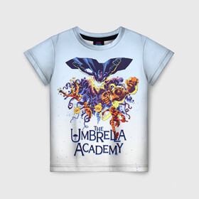 Детская футболка 3D с принтом Академия Амбрелла в Новосибирске, 100% гипоаллергенный полиэфир | прямой крой, круглый вырез горловины, длина до линии бедер, чуть спущенное плечо, ткань немного тянется | the umbrella academy | umbrella | академия амбрелла | амбрелла | зонтик | комиксы
