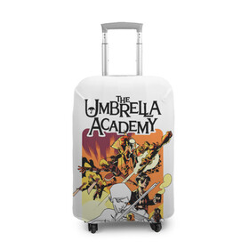Чехол для чемодана 3D с принтом Академия Амбрелла в Новосибирске, 86% полиэфир, 14% спандекс | двустороннее нанесение принта, прорези для ручек и колес | the umbrella academy | umbrella | академия амбрелла | амбрелла | зонтик | комиксы