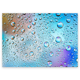 Поздравительная открытка с принтом Капли голубой роса стекло вода в Новосибирске, 100% бумага | плотность бумаги 280 г/м2, матовая, на обратной стороне линовка и место для марки
 | Тематика изображения на принте: вода | градиент | для всех | дождь | капли | летний | на каждый день | обычный | окно | поверхность | повседневный | размытость | роса | стекло