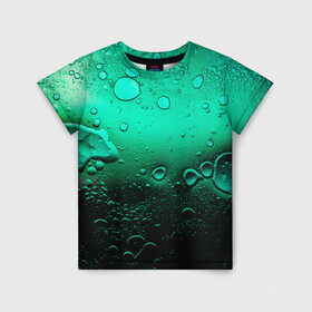 Детская футболка 3D с принтом Зеленые капли клетки в Новосибирске, 100% гипоаллергенный полиэфир | прямой крой, круглый вырез горловины, длина до линии бедер, чуть спущенное плечо, ткань немного тянется | биология | вода | градиент | для всех | дождь | капли | клетки | летний | на каждый день | обычный | окно | поверхность | повседневный | размытость | роса | стекло