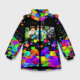 Зимняя куртка для девочек 3D с принтом Minecraft Майнкрафт в Новосибирске, ткань верха — 100% полиэстер; подклад — 100% полиэстер, утеплитель — 100% полиэстер. | длина ниже бедра, удлиненная спинка, воротник стойка и отстегивающийся капюшон. Есть боковые карманы с листочкой на кнопках, утяжки по низу изделия и внутренний карман на молнии. 

Предусмотрены светоотражающий принт на спинке, радужный светоотражающий элемент на пуллере молнии и на резинке для утяжки. | craft | creeper | game | mine | minecraft | pixel | roblox | блоки | грифер | игры | квадраты | компьютерная игра | крипер | маинкрафт | майн | майнкравт | майнкрафт | маркус перссон | пиксель | роблокс | шахта