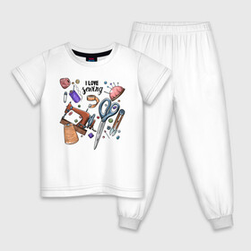 Детская пижама хлопок с принтом I love sewing в Новосибирске, 100% хлопок |  брюки и футболка прямого кроя, без карманов, на брюках мягкая резинка на поясе и по низу штанин
 | handmade | иголка | рука | хэндмэйд | швея | шить