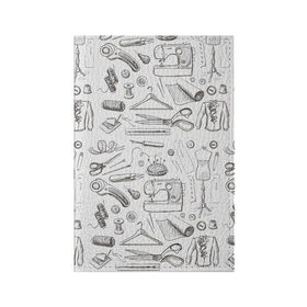 Обложка для паспорта матовая кожа с принтом для швеи в Новосибирске, натуральная матовая кожа | размер 19,3 х 13,7 см; прозрачные пластиковые крепления | Тематика изображения на принте: handmade | иголка | инструменты для шитья | хэндмэйд | швея | шить