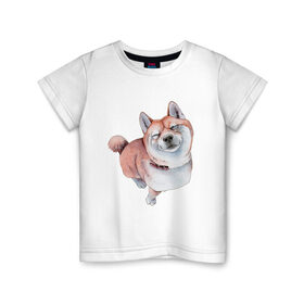 Детская футболка хлопок с принтом Акита в Новосибирске, 100% хлопок | круглый вырез горловины, полуприлегающий силуэт, длина до линии бедер | Тематика изображения на принте: акита | животные | песокафе | рисунок | собаки