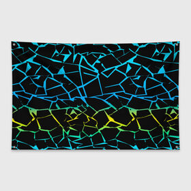 Флаг-баннер с принтом НЕОНОВЫЙ ГРАДИЕНТ в Новосибирске, 100% полиэстер | размер 67 х 109 см, плотность ткани — 95 г/м2; по краям флага есть четыре люверса для крепления | геометрия | градиент | лед | молнии | неон | пестрый | полосы | разлом | синий | спортивный | стекло | текстура