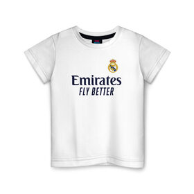 Детская футболка хлопок с принтом Real Madrid 2020/2021 в Новосибирске, 100% хлопок | круглый вырез горловины, полуприлегающий силуэт, длина до линии бедер | 2021 | benzema | hazard | madrid | ramos | real | джерси | мадрид | реал | форма