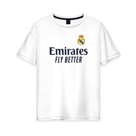 Женская футболка хлопок Oversize с принтом Real Madrid 2020/2021 в Новосибирске, 100% хлопок | свободный крой, круглый ворот, спущенный рукав, длина до линии бедер
 | 2021 | benzema | hazard | madrid | ramos | real | джерси | мадрид | реал | форма