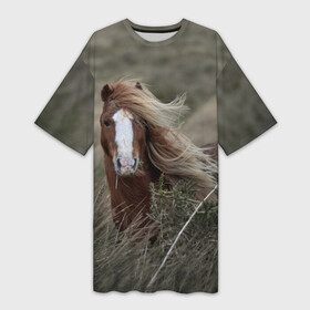 Платье-футболка 3D с принтом Конь в Новосибирске,  |  | животные | звери | кони | конь | коняшка | лошади | лошадка | лошадь | пони | природа