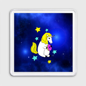 Магнит 55*55 с принтом Звездный Единорог в Новосибирске, Пластик | Размер: 65*65 мм; Размер печати: 55*55 мм | angel | stars | unicorn | wings | ангел | блестящие | вселенная | галактика | детские | донат | еда | единорог | единорожки | звезды | копыта | космический | лошадка | лошадь | луна | малыш | неоновые | пегас | пони