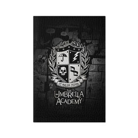 Обложка для паспорта матовая кожа с принтом Академия Амбрелла в Новосибирске, натуральная матовая кожа | размер 19,3 х 13,7 см; прозрачные пластиковые крепления | Тематика изображения на принте: the umbrella academy | umbrella | академия амбрелла | амбрелла | герб | зонтик | комиксы