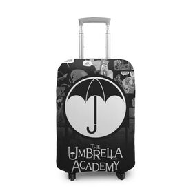 Чехол для чемодана 3D с принтом Академия Амбрелла в Новосибирске, 86% полиэфир, 14% спандекс | двустороннее нанесение принта, прорези для ручек и колес | the umbrella academy | umbrella | академия амбрелла | амбрелла | герб | зонтик | комиксы