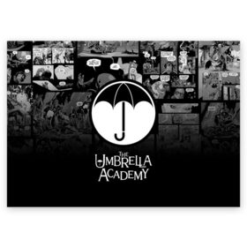 Поздравительная открытка с принтом Академия Амбрелла в Новосибирске, 100% бумага | плотность бумаги 280 г/м2, матовая, на обратной стороне линовка и место для марки
 | Тематика изображения на принте: the umbrella academy | umbrella | академия амбрелла | амбрелла | герб | зонтик | комиксы