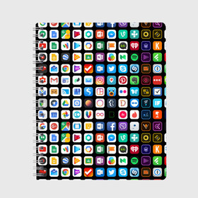 Тетрадь с принтом Iphone and Apps Icons в Новосибирске, 100% бумага | 48 листов, плотность листов — 60 г/м2, плотность картонной обложки — 250 г/м2. Листы скреплены сбоку удобной пружинной спиралью. Уголки страниц и обложки скругленные. Цвет линий — светло-серый
 | Тематика изображения на принте: android | apk | apps | icon | iphone | iphone and apps icons | social | айфон | андроид | значок | приложение
