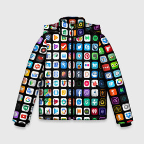 Зимняя куртка для мальчиков 3D с принтом Iphone and Apps Icons в Новосибирске, ткань верха — 100% полиэстер; подклад — 100% полиэстер, утеплитель — 100% полиэстер | длина ниже бедра, удлиненная спинка, воротник стойка и отстегивающийся капюшон. Есть боковые карманы с листочкой на кнопках, утяжки по низу изделия и внутренний карман на молнии. 

Предусмотрены светоотражающий принт на спинке, радужный светоотражающий элемент на пуллере молнии и на резинке для утяжки | Тематика изображения на принте: android | apk | apps | icon | iphone | iphone and apps icons | social | айфон | андроид | значок | приложение