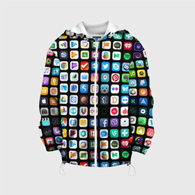 Детская куртка 3D с принтом Iphone and Apps Icons в Новосибирске, 100% полиэстер | застежка — молния, подол и капюшон оформлены резинкой с фиксаторами, по бокам — два кармана без застежек, один потайной карман на груди, плотность верхнего слоя — 90 г/м2; плотность флисового подклада — 260 г/м2 | Тематика изображения на принте: android | apk | apps | icon | iphone | iphone and apps icons | social | айфон | андроид | значок | приложение
