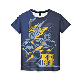 Женская футболка 3D с принтом Justice League в Новосибирске, 100% полиэфир ( синтетическое хлопкоподобное полотно) | прямой крой, круглый вырез горловины, длина до линии бедер | justice league movie | vdpartat | геометрия | знаки | лига справедливости | логотипы | символы