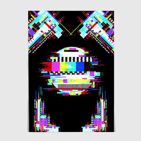 Постер с принтом Glitch VHS в Новосибирске, 100% бумага
 | бумага, плотность 150 мг. Матовая, но за счет высокого коэффициента гладкости имеет небольшой блеск и дает на свету блики, но в отличии от глянцевой бумаги не покрыта лаком | glitch | rgb | vhs | помехи | разноцветный | шум