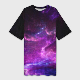 Платье-футболка 3D с принтом Космическое небо в Новосибирске,  |  | арт | звёзды | космос | облако | розовый | синий | сияние | туманность | фиолетовый | яркие цвета