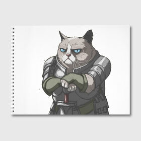 Альбом для рисования с принтом Grumpy Cat в Новосибирске, 100% бумага
 | матовая бумага, плотность 200 мг. | grumpy cat | грустный кот | доспехи | кот | кот в доспехах | кот воин | кот рыцарь | суровый кот