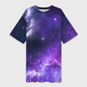 Платье-футболка 3D с принтом Космическое небо в Новосибирске,  |  | арт | белый | бирюзовый | звёзды | космос | облако | розовый | синий | сияние | тёмный | туманность | фиолетовый | яркие цвета
