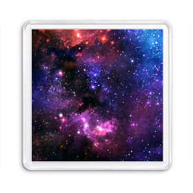 Магнит 55*55 с принтом Космическое небо в Новосибирске, Пластик | Размер: 65*65 мм; Размер печати: 55*55 мм | арт | звёзды | космос | красный | облако | розовый | синий | сияние | темный | туманность | фиолетовый | яркие цвета