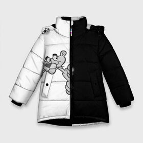 Зимняя куртка для девочек 3D с принтом Пантера в Новосибирске, ткань верха — 100% полиэстер; подклад — 100% полиэстер, утеплитель — 100% полиэстер. | длина ниже бедра, удлиненная спинка, воротник стойка и отстегивающийся капюшон. Есть боковые карманы с листочкой на кнопках, утяжки по низу изделия и внутренний карман на молнии. 

Предусмотрены светоотражающий принт на спинке, радужный светоотражающий элемент на пуллере молнии и на резинке для утяжки. | Тематика изображения на принте: мультик | мультфильм | пантера | персонаж | розовая пантера
