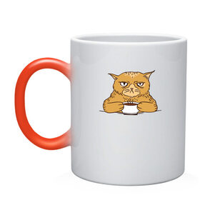 Кружка хамелеон с принтом Grumpy Cat Coffee в Новосибирске, керамика | меняет цвет при нагревании, емкость 330 мл | Тематика изображения на принте: cat | coffee | grumpy | hot | kitten | kitty | pussycat | ароматный | горячий | грампи | злой | киса | кот | котик | котэ | кофе | кофеек | кошка | кружка | милый | не выспался | недовольный | прикол | сердитый | сонный | чашка