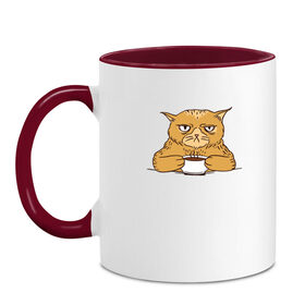 Кружка двухцветная с принтом Grumpy Cat Coffee в Новосибирске, керамика | объем — 330 мл, диаметр — 80 мм. Цветная ручка и кайма сверху, в некоторых цветах — вся внутренняя часть | cat | coffee | grumpy | hot | kitten | kitty | pussycat | ароматный | горячий | грампи | злой | киса | кот | котик | котэ | кофе | кофеек | кошка | кружка | милый | не выспался | недовольный | прикол | сердитый | сонный | чашка