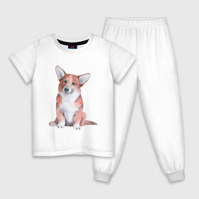 Детская пижама хлопок с принтом корги в Новосибирске, 100% хлопок |  брюки и футболка прямого кроя, без карманов, на брюках мягкая резинка на поясе и по низу штанин
 | корги | песокафе | собаки