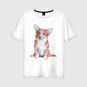 Женская футболка хлопок Oversize с принтом корги в Новосибирске, 100% хлопок | свободный крой, круглый ворот, спущенный рукав, длина до линии бедер
 | корги | песокафе | собаки