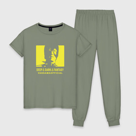 Женская пижама хлопок с принтом VANSAMA OFFICIAL Yellow в Новосибирске, 100% хлопок | брюки и футболка прямого кроя, без карманов, на брюках мягкая резинка на поясе и по низу штанин | aniki | billy herrington | darkholm | darkholme | dungeon | dungeon master | gachi | gachimuchi | van | van darkholm | vansam | vansam official | аники | гачи | гачибасс | гачимучи