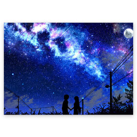 Поздравительная открытка с принтом Ночное Небо в Новосибирске, 100% бумага | плотность бумаги 280 г/м2, матовая, на обратной стороне линовка и место для марки
 | blue | sky | башни | звездное небо | звезды | космическое | красота | небо | ночь | синий