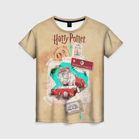 Женская футболка 3D с принтом Harry Potter Hogwarts Express в Новосибирске, 100% полиэфир ( синтетическое хлопкоподобное полотно) | прямой крой, круглый вырез горловины, длина до линии бедер | harry potter | kings cross station | vdosadir | вокзал кингс кросс | гарри поттер | джоан роулинг | платформа
