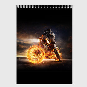 Скетчбук с принтом Flame в Новосибирске, 100% бумага
 | 48 листов, плотность листов — 100 г/м2, плотность картонной обложки — 250 г/м2. Листы скреплены сверху удобной пружинной спиралью | fire | flame | helmet | motorcycle | night | racer | гонщик | мотоцикл | ночь | огонь | пламя | шлем