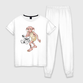 Женская пижама хлопок с принтом House Elf Dobby в Новосибирске, 100% хлопок | брюки и футболка прямого кроя, без карманов, на брюках мягкая резинка на поясе и по низу штанин | dobby | harry potter | vdosadir | гарри поттер | джоан роулинг | добби