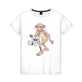 Женская футболка хлопок с принтом House Elf Dobby в Новосибирске, 100% хлопок | прямой крой, круглый вырез горловины, длина до линии бедер, слегка спущенное плечо | dobby | harry potter | vdosadir | гарри поттер | джоан роулинг | добби