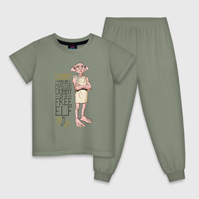Детская пижама хлопок с принтом Dobby is a Free Elf в Новосибирске, 100% хлопок |  брюки и футболка прямого кроя, без карманов, на брюках мягкая резинка на поясе и по низу штанин
 | dobby | harry potter | vdosadir | гарри поттер | джоан роулинг | добби
